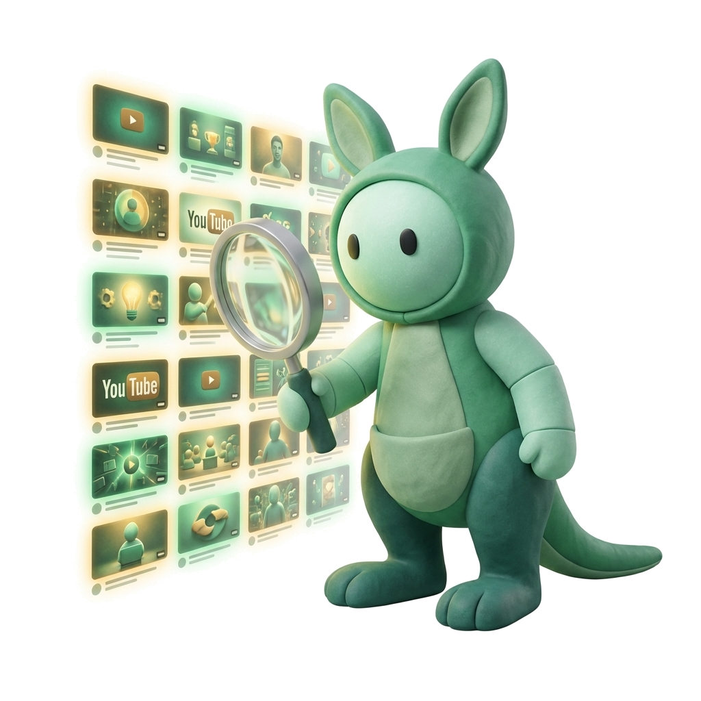 Skip mascot organizing a library of YouTube videos into a searchable knowledge base