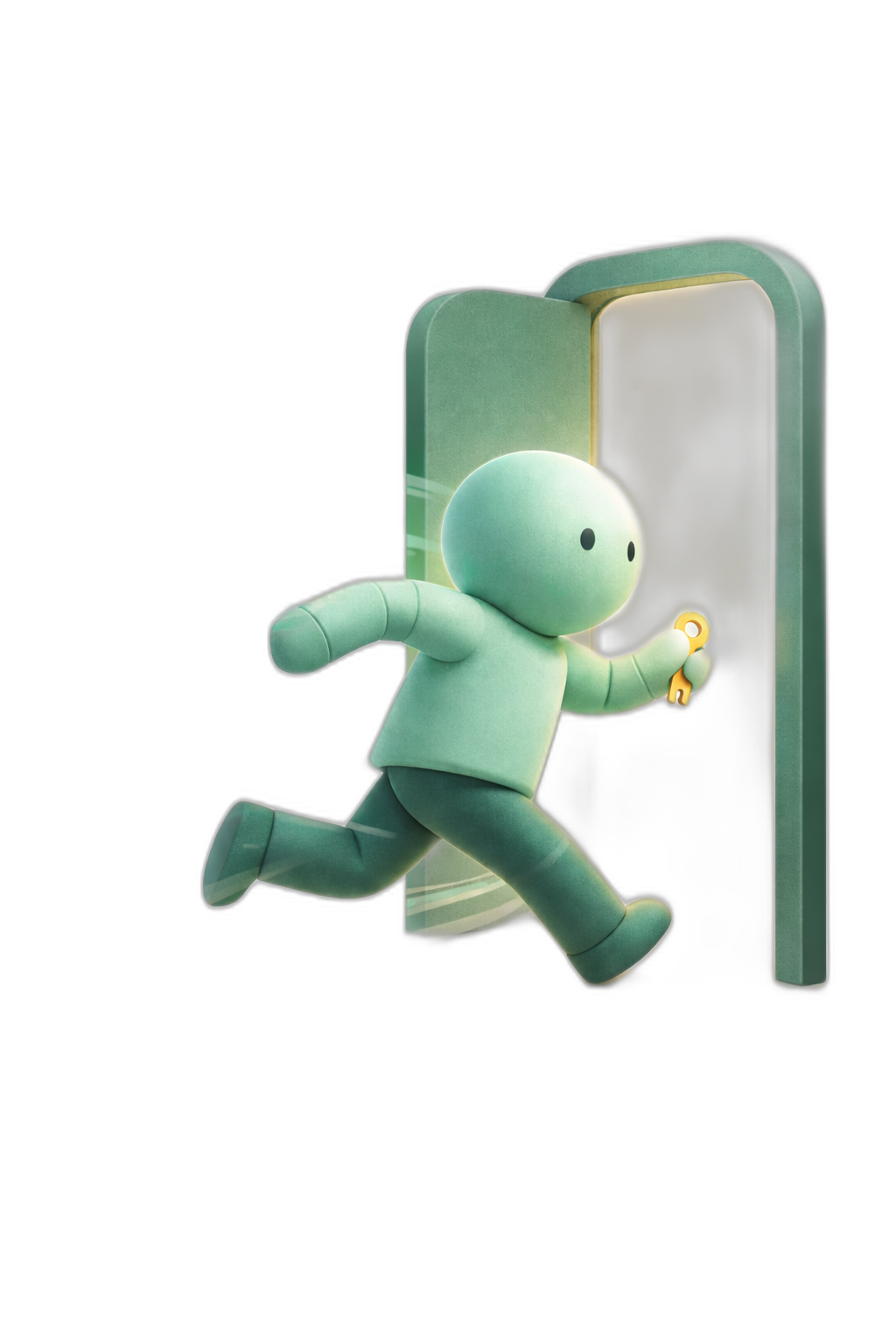 Skip mascot running through a portal